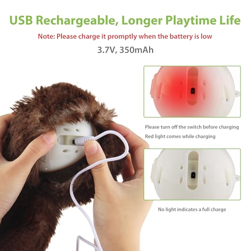 PETGEEK Interactive Squeaky Dog Toy, Automatic Moving Vibrating Dog Balls with Plush Cover, Rechargeable Perro Juguetes with Recording and Music Mode, Crinkle Pet Plush Toy for Boredom, Brown