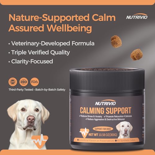 NUTRIVIO Calming Chews for Dogs with Melatonin Dog Calming Treats - Anxiety and Stress Relief Treats Melatonin Bites Sleep Aid for Small/Medium/Large Dogs Chicken Flavor-300g