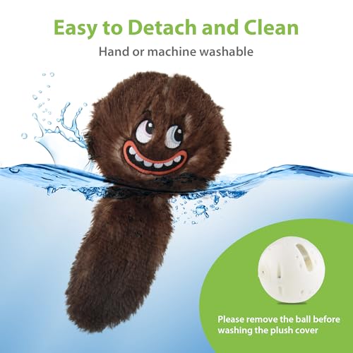 PETGEEK Interactive Squeaky Dog Toy, Automatic Moving Vibrating Dog Balls with Plush Cover, Rechargeable Perro Juguetes with Recording and Music Mode, Crinkle Pet Plush Toy for Boredom, Brown