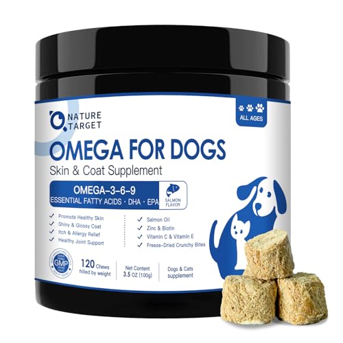NATURE TARGET Omega 3 Fish Oil for Dogs, Salmon Oil for Skin & Coat Supplement with EPA & DHA Fatty Acids - Dog Itch & Allergy Relief, Anti Shedding, Hot Spots Treatment - Hip & Joint Support - 120ct