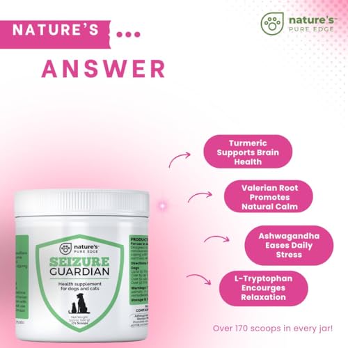 Seizure Support and Calming Aid for Dogs and Cats - All Natural Epilepsy and Seizure Aid. Ashwagandha, Blue Vervain, Valerian, L-tryptophan, L-Taurine, Chamomile, Milk Thistle, Turmeric.