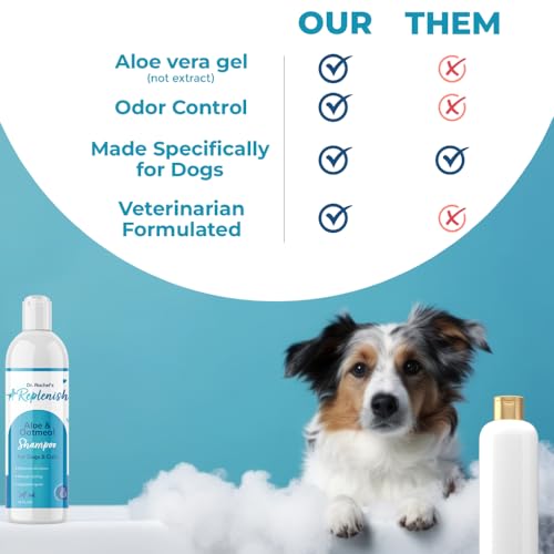 Replenish Aloe and Oatmeal Dog Shampoo - Hypoallergenic Pet Shampoo for Allergies & Sensitive Skin, Medicated Dog Shampoo for Itching Relief & Oatmeal Bath for Dogs Dry Flaky Skin Treatment – 12 Oz