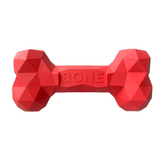 BarkWell Dog Durable Chew Toy for Treats and Peanut Butter, Natural Rubber Diamond Bone (S, Red), Includes Lick Mat and 2 Peanut Butter Pouches