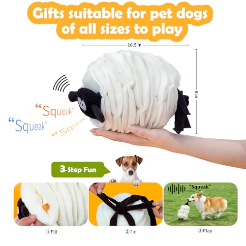 Tierglück Sheep Shape Snuffle Toy for Dogs - Interactive Puzzle Feeder & Treat Dispenser, Slow Feeder Mat for Puppies to Relieve Boredom & Anxiety (Upgraded Squeaky Lamb Ball) (White)