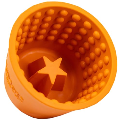 LICKIMAT Yoggie Pot - Distraction, Fun and Enrichment. Long Lasting Rubber Licking Treat Dispenser for All Dog Sizes and Slow Feeder for Small Dogs - Orange