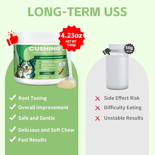 Canine Cushing's Support - Melatonin Adrenal Balance Powder | Veterinary Formula with Ashwagandha, Astragalus, and Milk Thistle - Cortisol and Adrenal Health Relief, 120g