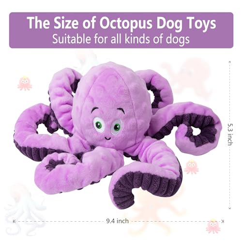 Dog Toys for Large Breed, Octopus Squeaky Funny Cute Interactive Medium & Small Dog Toys, Stuffed Plush Animals Puppy Toys, Dog Birthday for Dog Presents - Octopus