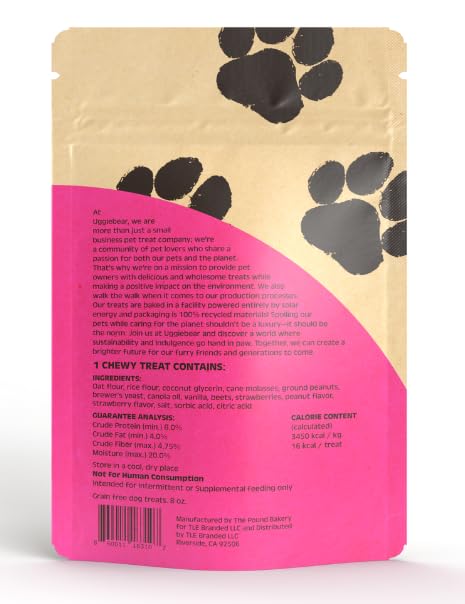 Uggiebear Grain Free, All Natural, Peanut Butter & Jelly Flavored, Healthy Low Calorie Dog Treats, Made in The USA