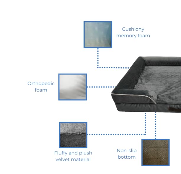 JEKAZU XL Orthopedic Dog Bed for Extra Large Dogs - Waterproof, Memory Foam Large Dog Bed with Washable Cover - Pet Beds for Big Sized Breeds and Senior Pets - Non-Slip Bottom - X-Large, Grey
