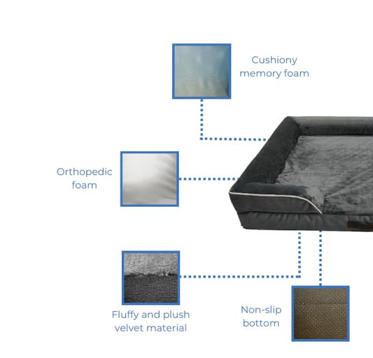 JEKAZU XL Orthopedic Dog Bed for Extra Large Dogs - Waterproof, Memory Foam Large Dog Bed with Washable Cover - Pet Beds for Big Sized Breeds and Senior Pets - Non-Slip Bottom - X-Large, Grey