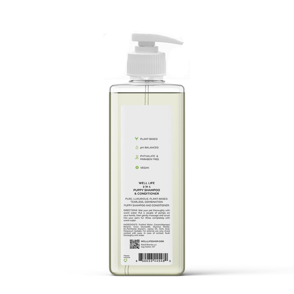 2 in 1 Conditioning Puppy Shampoo Tearless Conditioning Shampoo - Plant-Based Ingredients, Jojoba Oil, Gentle Cleansers - Suitable for All Ages and Skin Types, Dry, Itchy, Normal