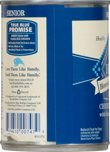Blue Buffalo Homestyle Recipe Senior Wet Dog Food, Made with Natural Ingredients, Chicken Dinner with Garden Vegetables, 12.5-oz. Can