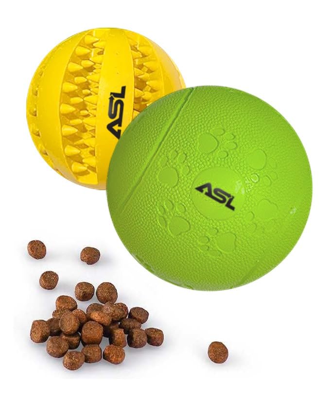 ASL Interactive Dog Treat Ball, 2-Pack Durable Chew Balls for Puppies and Dogs Enrichment Toys for Large Dogs & Small Dogs, Durable Balls for Teeth Cleaning/IQ Training/Chewing
