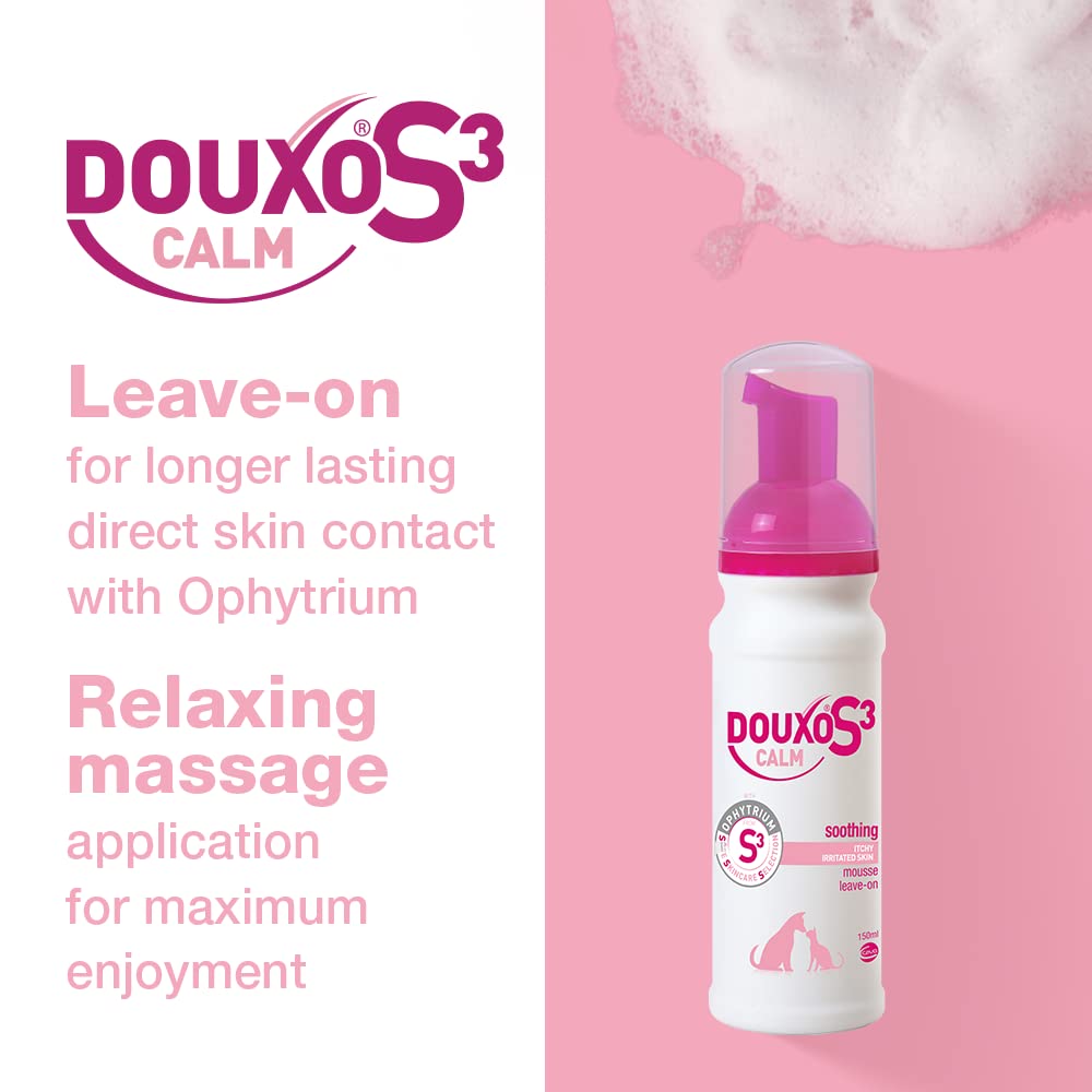 Douxo S3 Calm Mousse, Contains 0.75% Ophytrium, Soothing, For Itchy, Irritated or Allergic Skin, For Dogs and Cats, 5.1 fl. oz. (150mL)