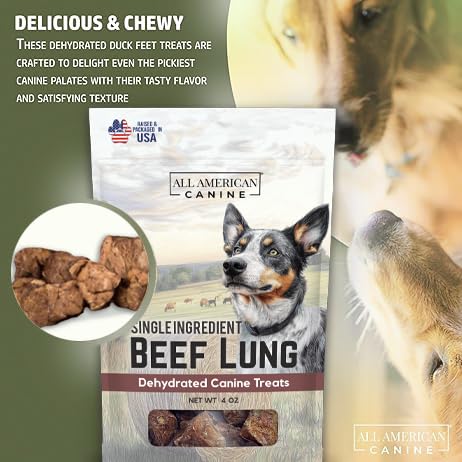 All American Canine Beef Lung Dog Treats 4oz – Single Ingredient, Dehydrated High Protein Low FatTraining Snacks – All Natural and Made in The USA