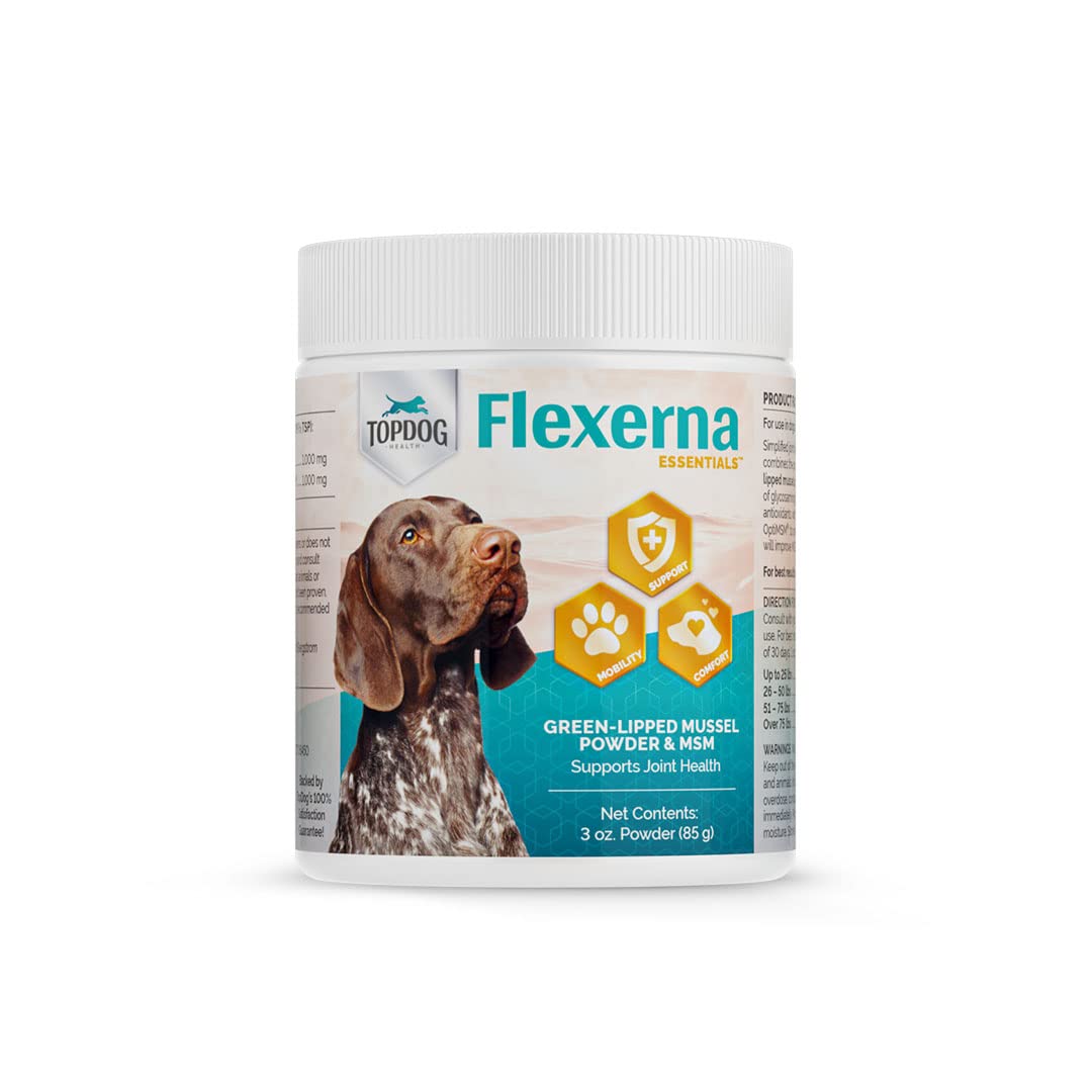 Flexerna Essentials Powder - Joint Supplement for Dogs - New Zealand Green Lipped Mussels for Dogs with MSM - Omega 3 Supplement with Glucosamine Chondroitin - A Whole Food Dog Joint Supplement Powder