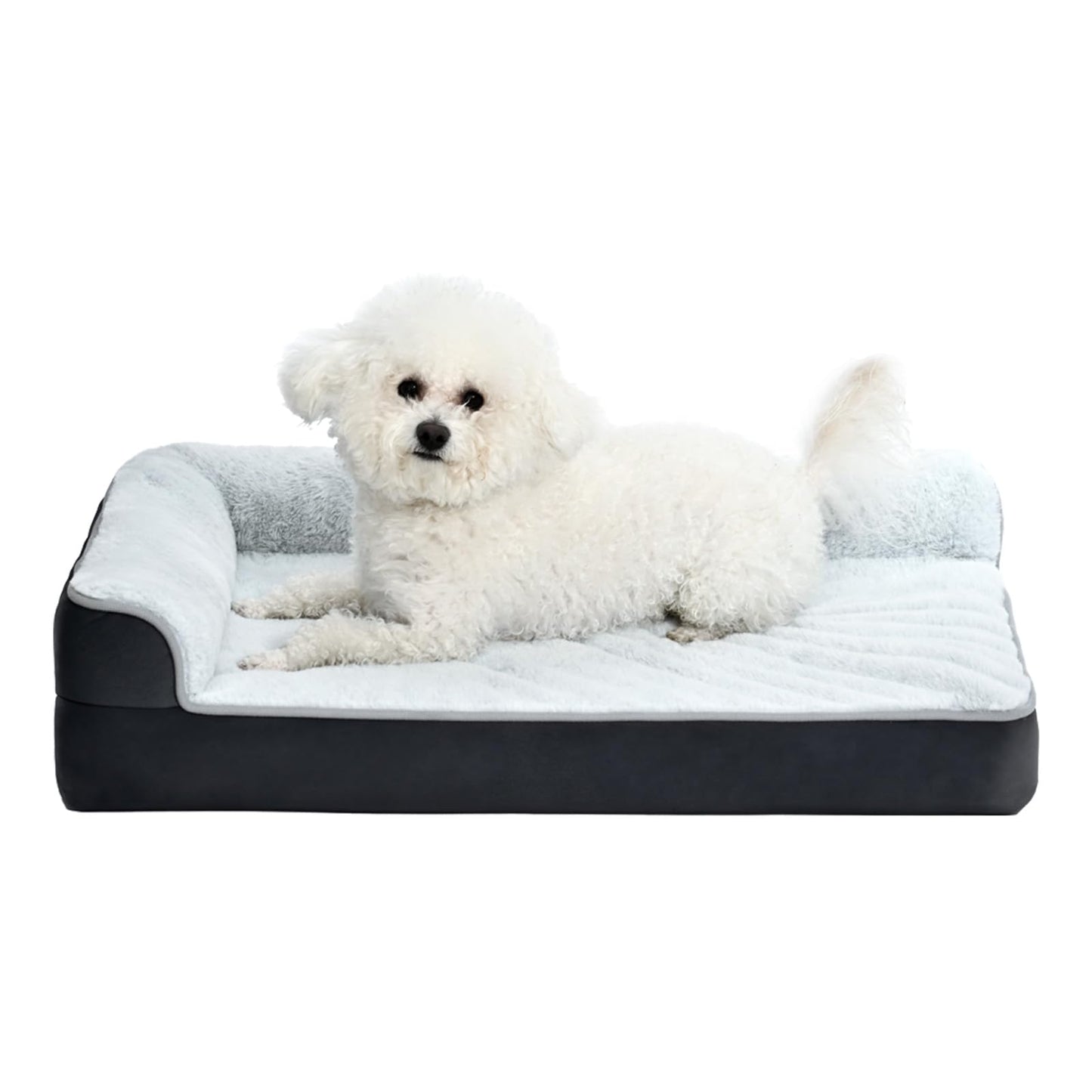 Amazon Basics Washable L-Shaped Dog Bed for Small Dogs, Anti-Slip Pet Sofa Bed for Indoor Dogs, Crate Bed, 30x20x6.5 Inches, Gray