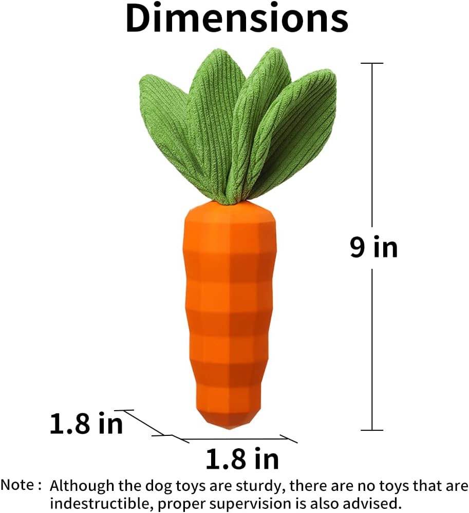 MewaJump Dog Squeaky Chew Toys for Aggressive Chewers, Rubber Carrot Dog Toys for Training and Cleaning, Durable Interactive Tough Dog Toy for Puppy Medium Dogs