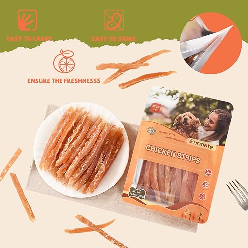 Furmate Chicken Jerky Strips Dog Treats, Chicken Breast Only Training Treats for Dogs,High Protein Low in Fat,Gluten-Free & Rawhide-Free,Healthy Skin & Shiny Coat,for All Life Stage Dogs,10.58 oz