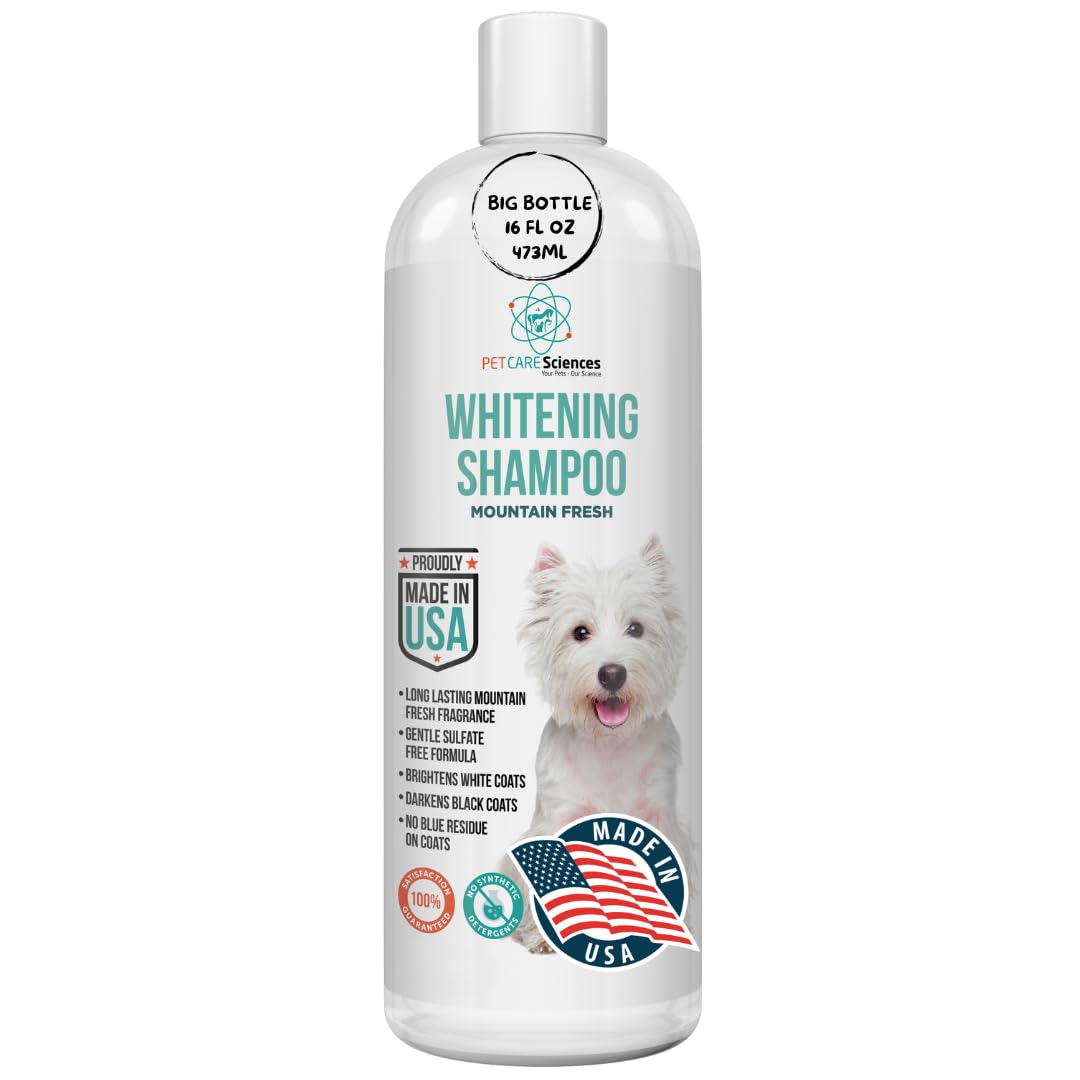 PET CARE Sciences 16 fl oz Dog Whitening Shampoo - Dog Shampoo for White Dogs - Brightens White and Darkens Dark Coats - Tearless and Natural - Hair and Fur Whitener for Dogs - Made in The USA