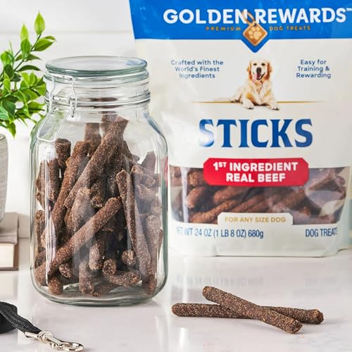 Golden|Rewards Dog Treats, Beef Sticks for Dogs, 24 oz Bag, First Ingredient Real Beef, Soft & Chewy Texture, No Corn Wheat or Soy, with Blueberry & Flaxseed, Great for Training & Daily Rewards