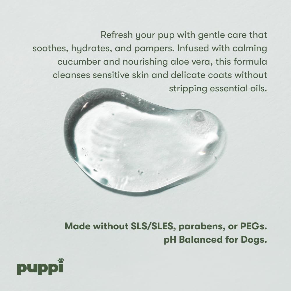 PUPPI Gentle Dog Shampoo (Amberis) | 15.5 fl oz. / 460 ml | Sulfate-Free Dog Wash | Enriched with Aloe Vera and Cucumber Extract | Hypoallergenic Dog Shampoo Sensitive Skin