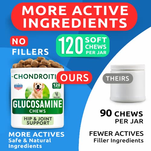 Glucosamine Bacon Flavor + Dog Probiotics Bundle - Joint Pain Relief + Gas, Diarrhea Relief - Chondroitin, MSM, Omega-3 + Digestive Enzymes, Prebiotics - Chewable Fiber - 240 Soft Chews - Made in USA