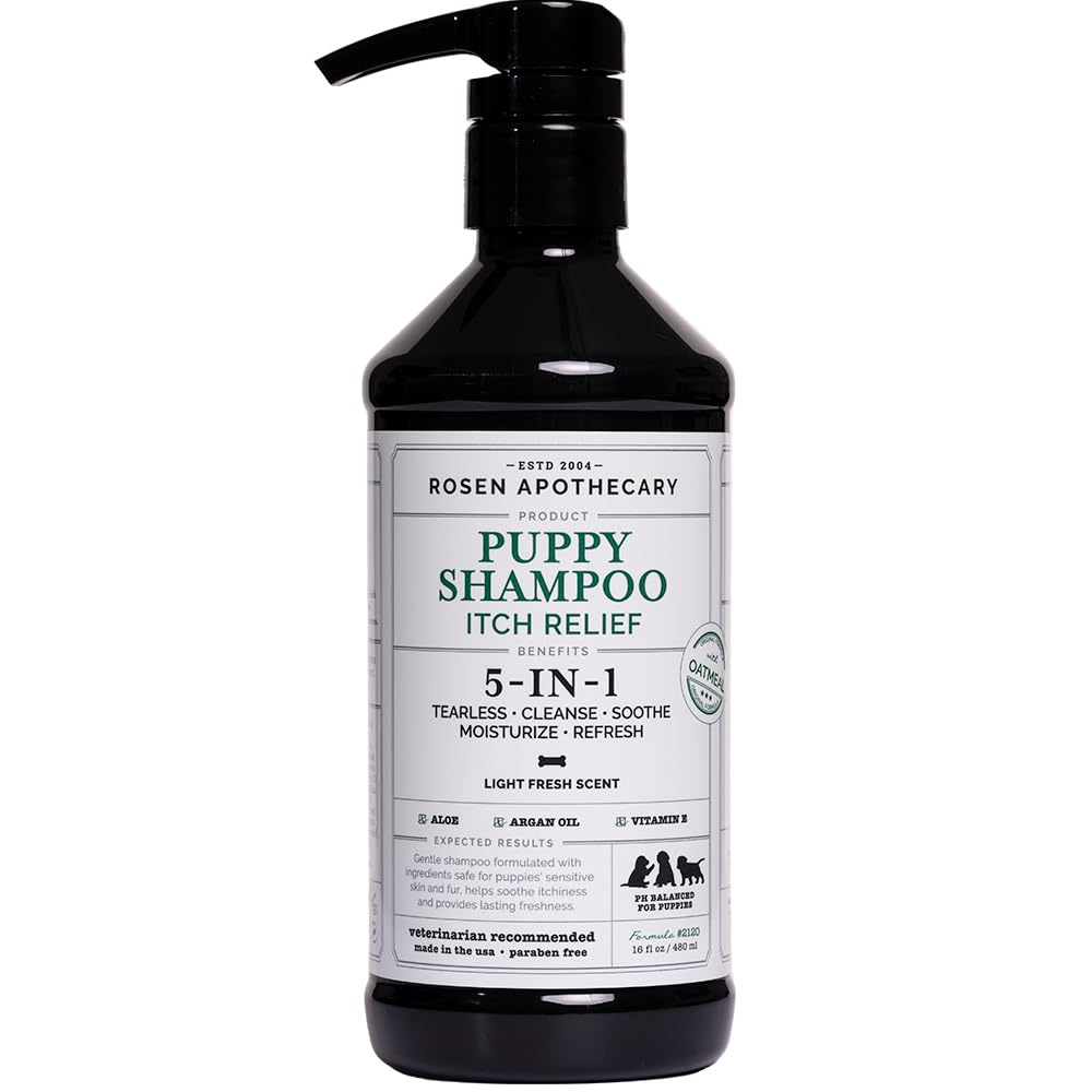 Rosen Apothecary 5-in-1 Itch Relief Puppy Shampoo - Tearless Shampoo for Puppies Cleanses, Soothes, Refreshes and Moisturizes While Offering Itch Relief, 480ml