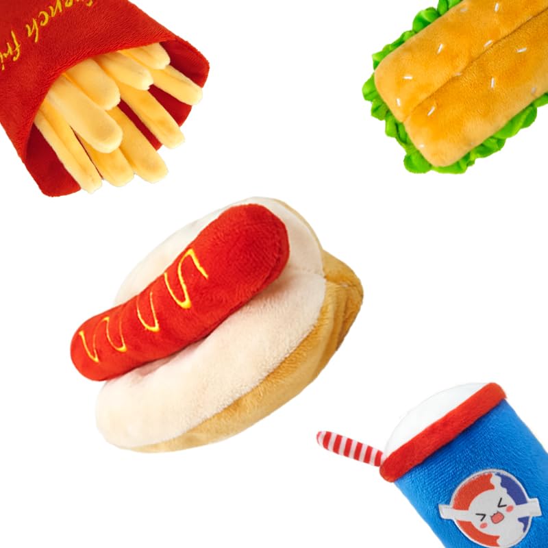 okegztoa Dog Toy Squeaky Dog Toys,Interactive Dog Toys Dog Chew Toys Stuffed Dog Teething Toys for Large Medium Small Dog,Fast Food Dog Toys Squeaky Toys Dog Toys to Keep Them Busy (Hot Dog)