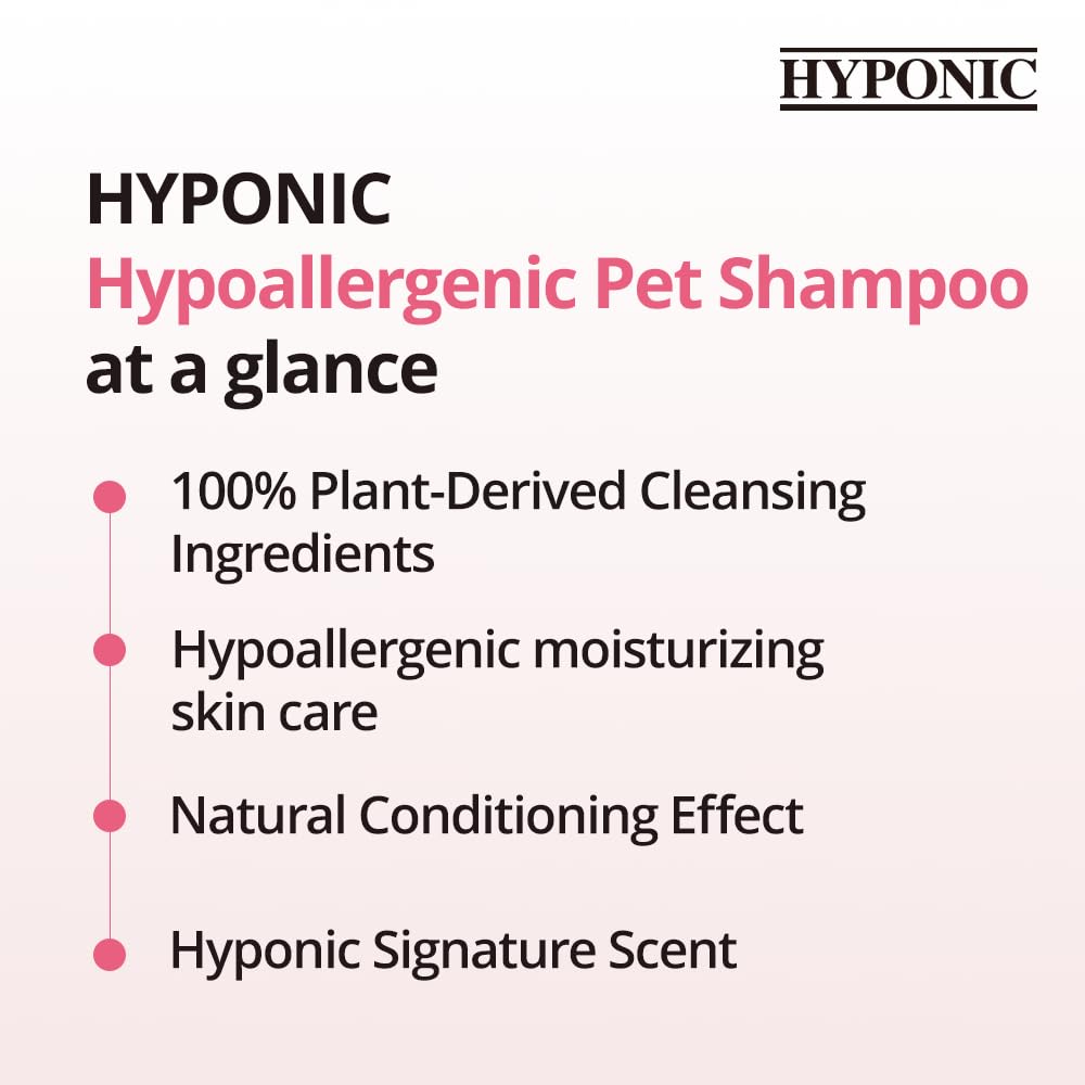 HYPONIC Hypoallergenic Premium Dog Shampoo - Deodorizing, Sensitive Skin, Detangling (All Breeds 10.1 oz)