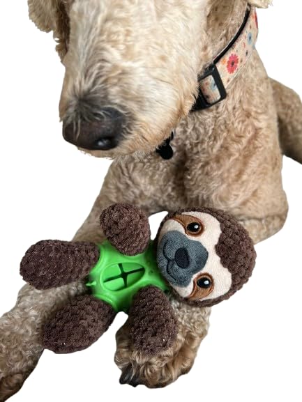 EcoFurball Eco Dog Toy - Plush Rubber Ball Squeaker Toy (Brown Sloth)