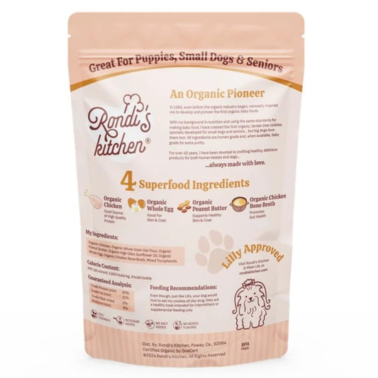 Rondi's Kitchen Lilly's Littles All-Natural & Organic Healthy Soft Dog Treats, Healthy Snacks for Small Dogs, Puppies, and Seniors, Tender Bite Cookies, Human Grade - Chicken & Peanut Butter