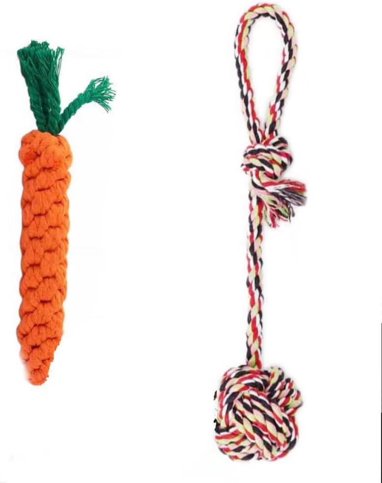 Dog Rope Toys,Medium and Small Pet Chew Toys,Pets Teething Rope Toys,Dog Toy Aggressive Chew Small Breed,Super Durable and Indestructible.(Carrot + Drop Ball, Count, 2)
