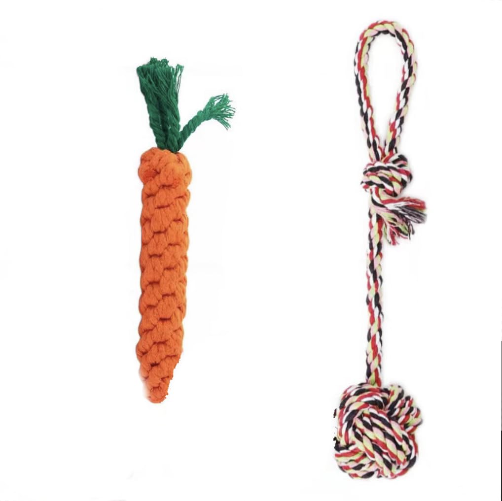 Dog Rope Toys,Medium and Small Pet Chew Toys,Pets Teething Rope Toys,Dog Toy Aggressive Chew Small Breed,Super Durable and Indestructible.(Carrot + Drop Ball, Count, 2)