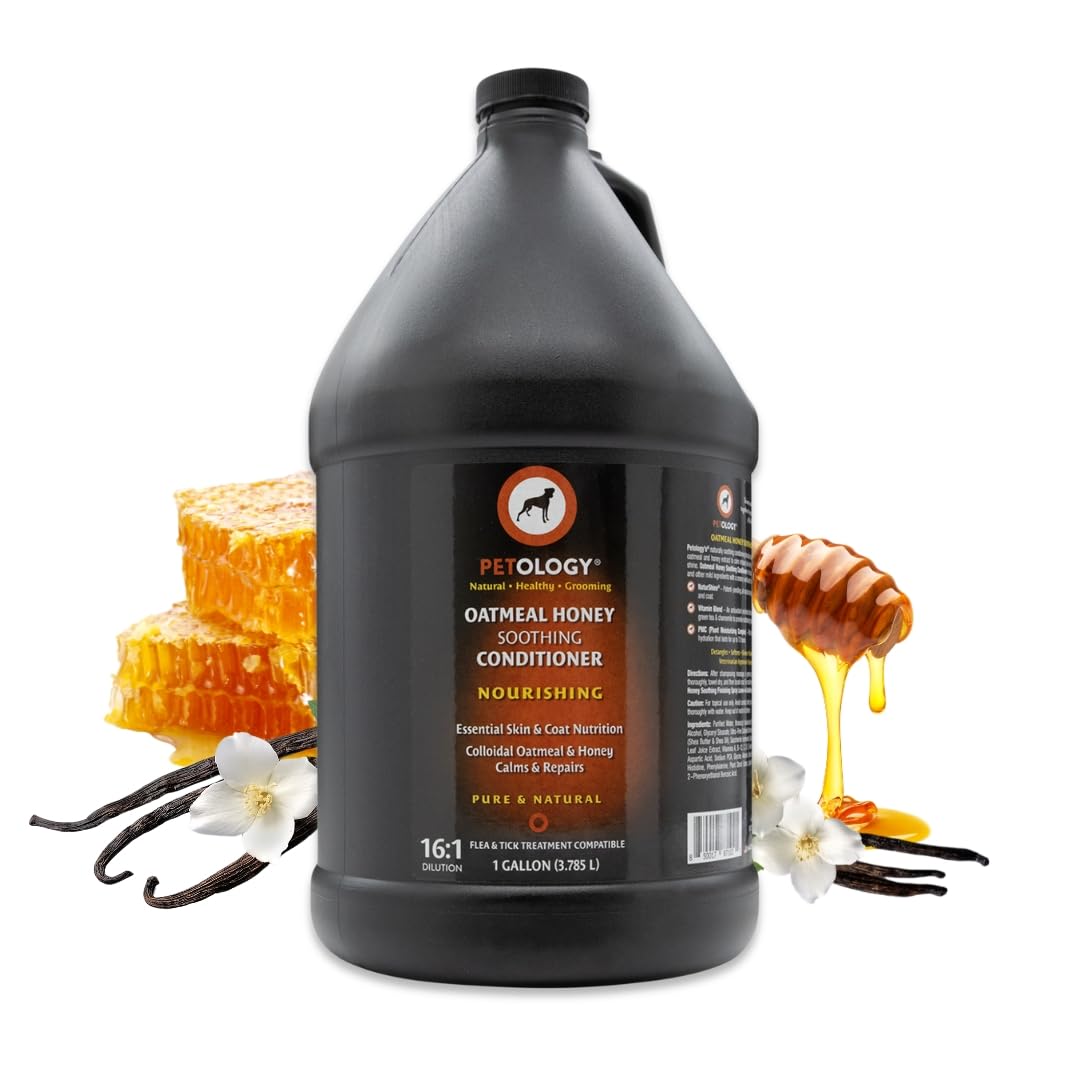 Petology Oatmeal Honey Soothing Dog Conditioner, Gallon - Colloidal Oatmeal and Honey Infused, Eliminates Pet Odors, Moisturizes Dry Itchy Skin, Bulk Refill Size 128 oz