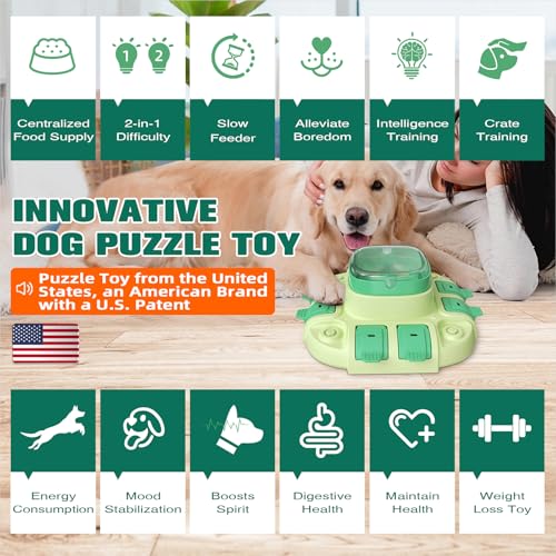 KADTC Dog Puzzle Toys Level 2 in 1 for Small/Medium/Large Dogs Treat Puzzles Slow Feeder with Button Enrichment Cognitive Toy Food Dispensing Puppy Brain Mental Stimulation Mind Interactive Games