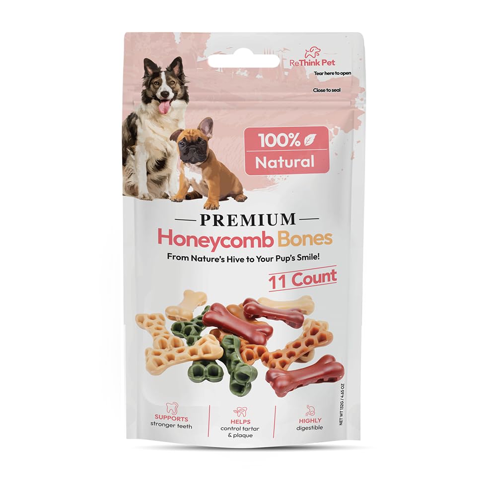 ReThink Pet Premium Honeycomb Bone Treats for Dogs, Highly Digestible & Natural Dog Treats with Irresistible Flavor That Help Reduce Plaque & Tartar Buildup, 11 Count