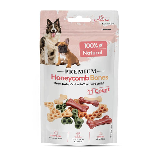 ReThink Pet Premium Honeycomb Bone Treats for Dogs, Highly Digestible & Natural Dog Treats with Irresistible Flavor That Help Reduce Plaque & Tartar Buildup, 11 Count