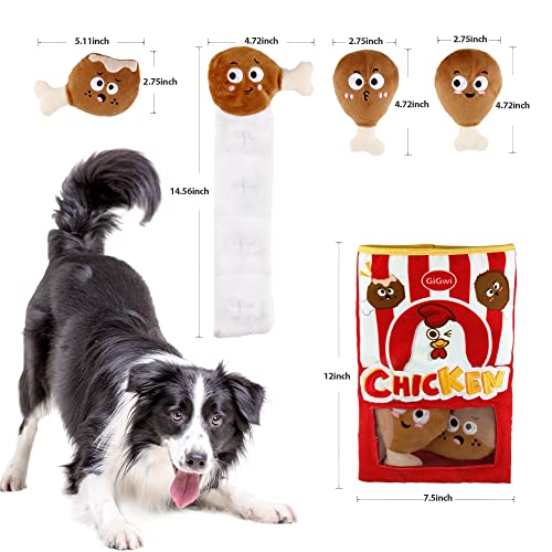 Gigwi Interactive Squeaky Dog Toys, Hide and Seek Dog Toys for Boredom and Stimulating, Funny Crinkle Dog Toy Set Bucket, 2-in-1 Dog Puzzle Toys for All Breeds of Dogs IQ Training