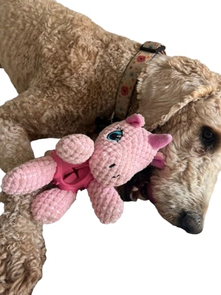 EcoFurball Eco Dog Toy - Plush Rubber Ball Squeaker Toy (Pink Unicorn)