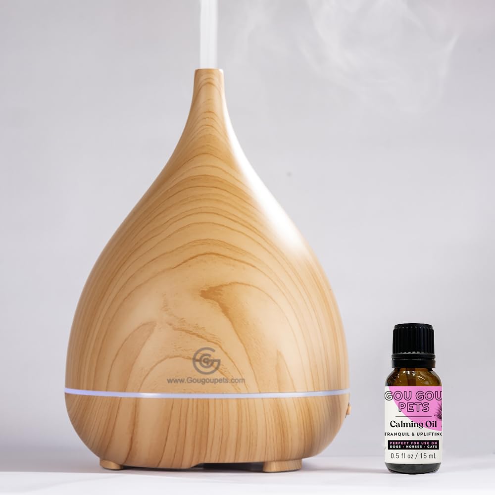 Gou Gou Pets Holistic Natural Derived Calming Pet Essential Oil Blend & Diffuser Set for Anxiety: Relax Your Pet with Natural and Clean Ingredients While Providing Stress Relief - Made in USA – 15mL