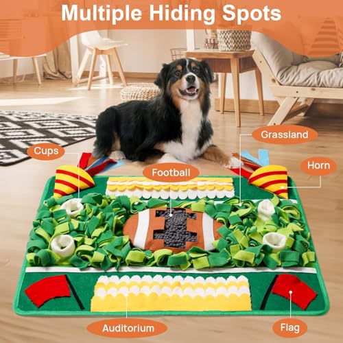 Snuffle Mat for Dogs Large Breed,28'' x 20'' Football-Themed Dog Sniffing Feeding Mat for Boredom&Smell Training and Slow Eating,Interactive Dog Puzzle Toys Encourages Foraging Skills (Medium)