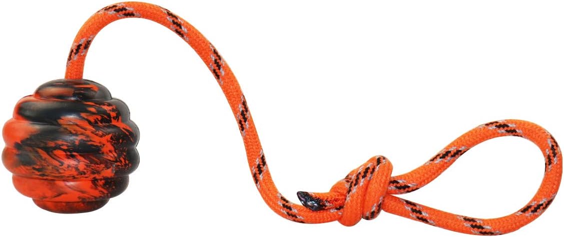 Nevperish K9 Training Ball with Rope Exercise and Reward Toy for Dogs - Indestructible Dog Toy Ball with Handle for Training Pull Throw Tug Fetch Belgian Malinois Gifts (Orange)