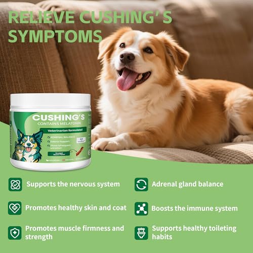 Canine Cushing's Support - Melatonin Adrenal Balance Powder | Veterinary Formula with Ashwagandha, Astragalus, and Milk Thistle - Cortisol and Adrenal Health Relief, 120g