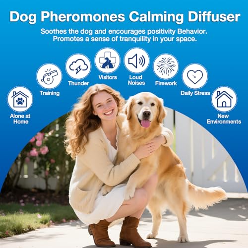 Dog Calming Pheromones Diffuser 3 in 1 Kit Appeasing Pheromone Diffuser to Calm (2 Plug in+2 Pack 48ml Refill) for Anxiety Relief Reduce Aggression Fighting Barking Stress 60 Day Supply(Tasteless)