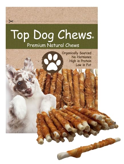 Top Dog Chews - All Natural Chicken Wrapped Rawhide Dog Twists (50 Pack), Natural Chew Sticks for Healthy Teeth and Happy Dogs, Delicious Dog Treats for Canine Dental Care
