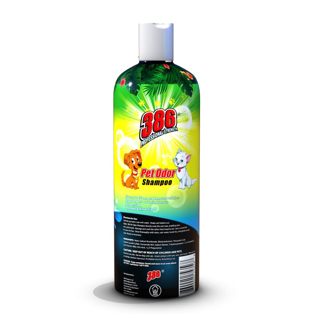 386 Professional Strength Dog Shampoo and Conditioner – 16 FL Oz Pet Odor Dog Shampoo for Smelly Dogs – Soft Coat Formula with Safe Ingredients – Unscented Hypoallergenic Dog Shampoo