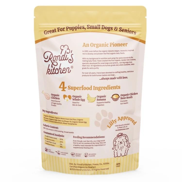 Rondi's Kitchen Lilly's Littles All-Natural & Organic Healthy Soft Dog Treats, Healthy Snacks for Small Dogs, Puppies, and Seniors, Tender Bite Cookies, Human Grade - Chicken & Banana