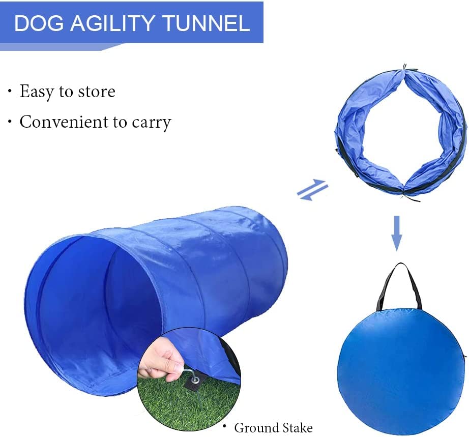 Kvittra Dog Agility Training Equipment Set, Obstacle Course Starter Kit for Pet Outdoor Games With Tunnel, Weave Poles, Adjustable Hurdle, Jump Ring