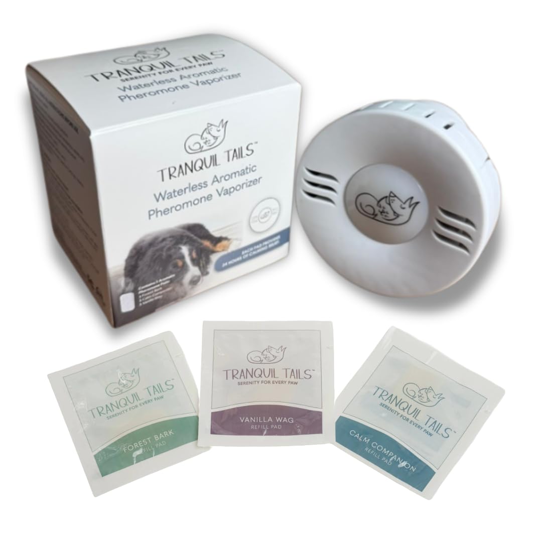 Tranquil Tails Calming Pheromone Diffuser for Dogs with 3 Scented Pads, Anxiety Relief with a Gentle Fragrance to Keep Your Dog Calm Through Summer Days, Separation Anxiety and More